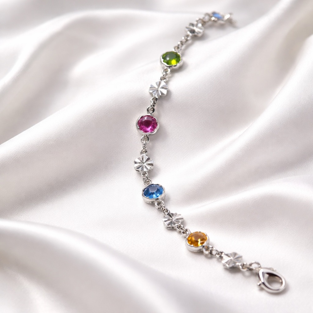 Silver White Gold Filled Multi-Color CZ Bracelet